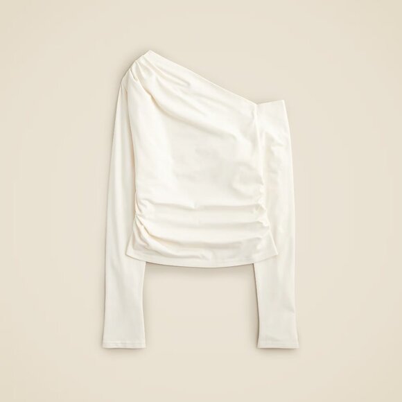 J. Crew Asymmetrical Off-the-Shoulder Top in Stretch Cotton Blend in Black - Picture 4 of 4